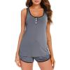 Vlazom Women’s Pajama Short Set Soft Cami 2 Pieces Pj’s Sets Tank Top and Shorts Sleepwear Set with Pockets(Style A-light Blue)
