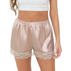 Vlazom Women’s Pettipants Slip Shorts – Satin Lace Trim Anti-Chafing Boyshorts for Dresses,Seamless Full Coverage Underwear(Nude)