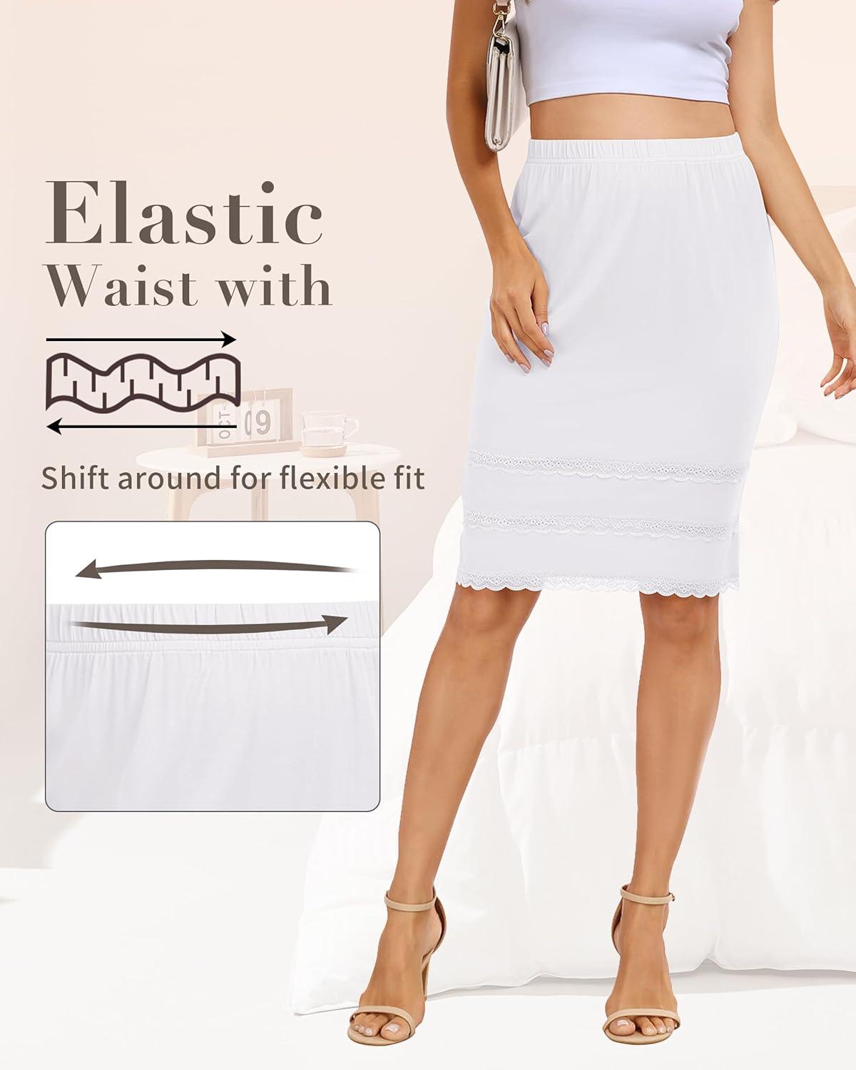imageVlazom Womens Half Slips for Under Dress Anti Static Half Slip Under Skirt Short Slip With Lace Trim Knee Length Size SXXLWhite