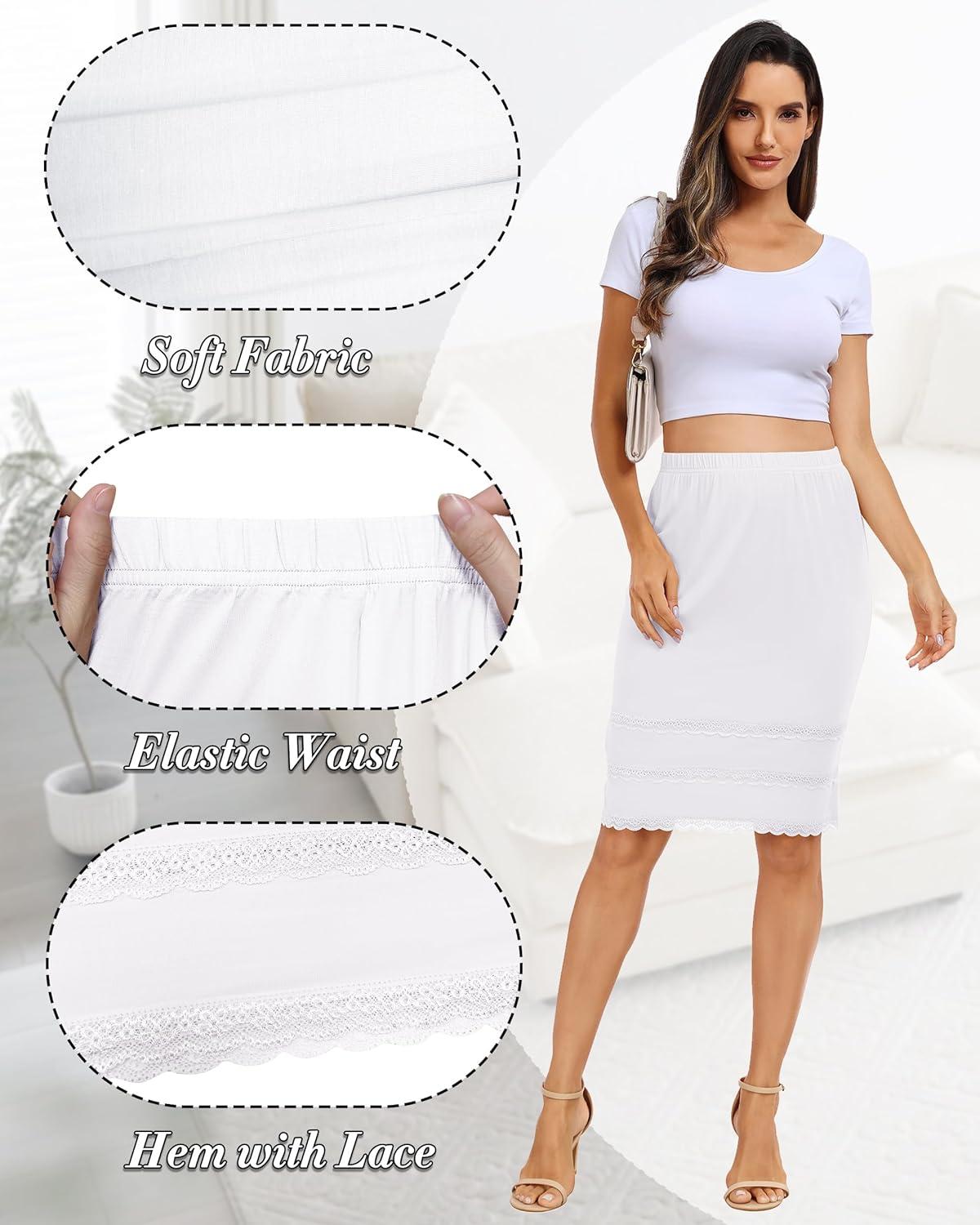 imageVlazom Womens Half Slips for Under Dress Anti Static Half Slip Under Skirt Short Slip With Lace Trim Knee Length Size SXXLWhite