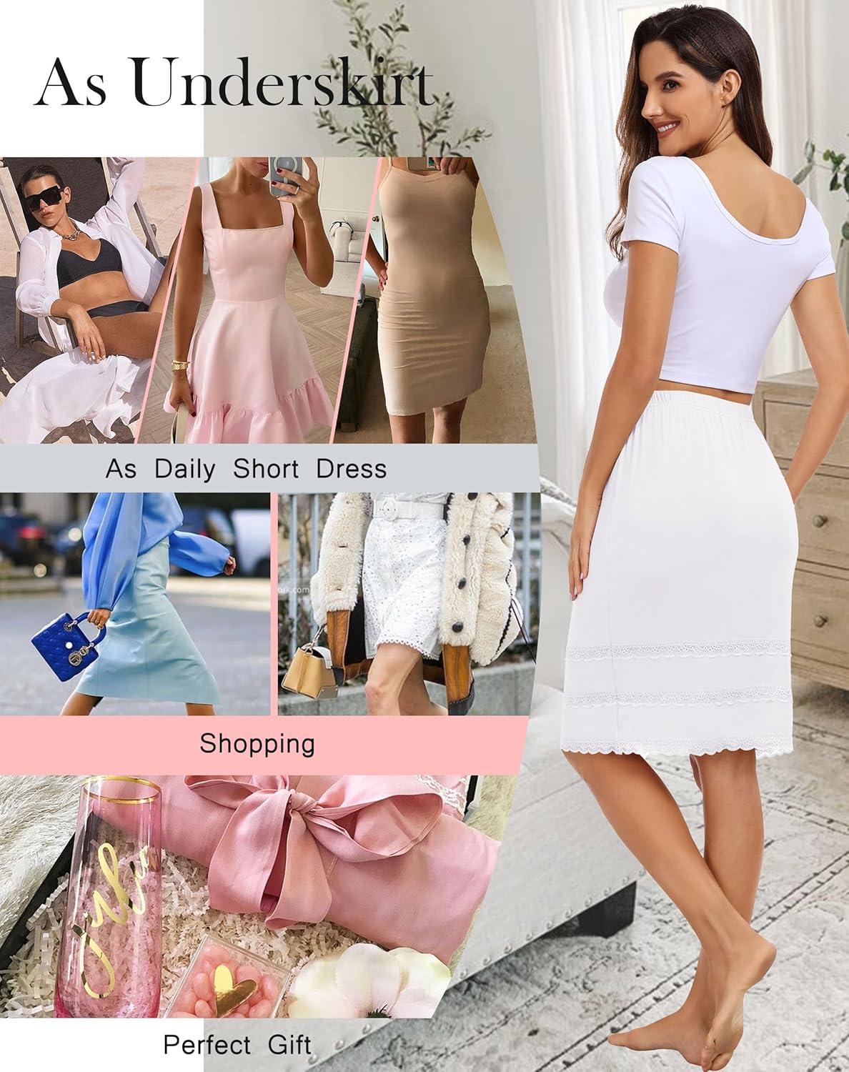 imageVlazom Womens Half Slips for Under Dress Anti Static Half Slip Under Skirt Short Slip With Lace Trim Knee Length Size SXXLWhite