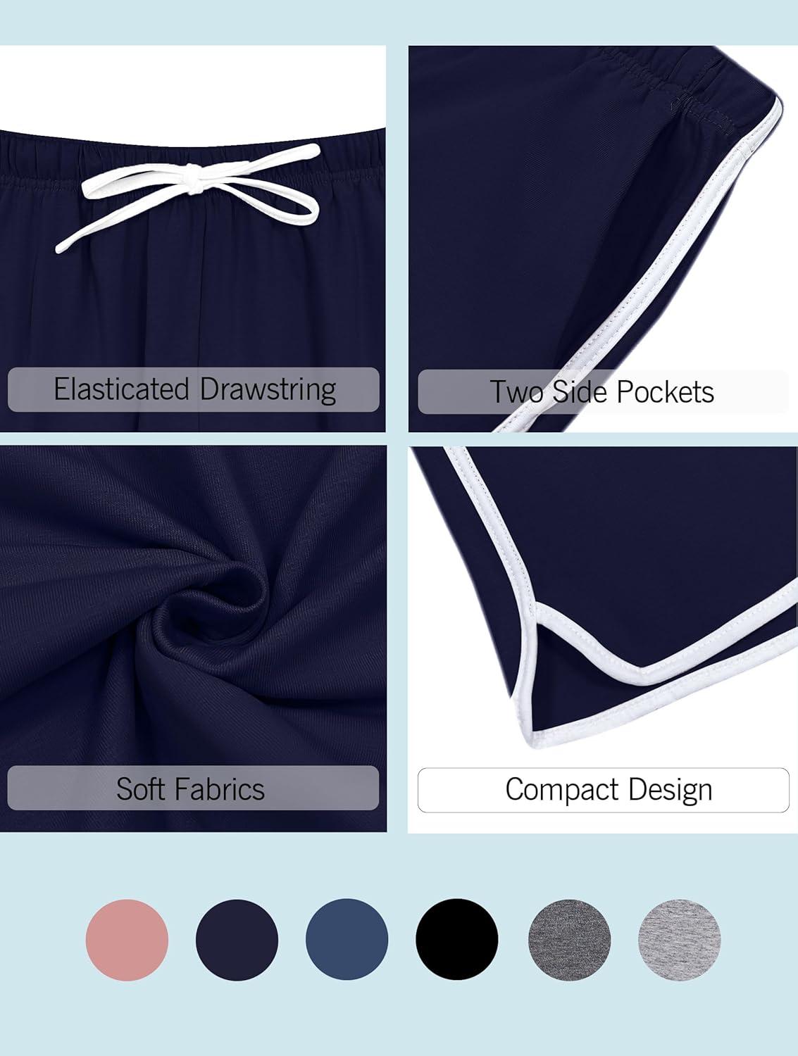 imageVlazom Womens Sleep Shorts Cotton Pajamas Yoga Gym Running Active Shorts Drawstring Waist with Pocket SXXLNavy