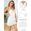 Vlazom Women’s Full Slip Under Dress Adjustable Spaghetti Strap Slip Dress V-Neck Lace Knee Length Camisole S-3XL(White)