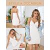 Vlazom Women’s Full Slip Under Dress Adjustable Spaghetti Strap Slip Dress V-Neck Lace Knee Length Camisole S-3XL(White)