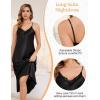 Vlazom Women’s Satin Nightgowns Sexy Lingerie Long Nightgowns Satin Silk Negligee V Neck Lace Chemise Sleepwear S-XXL(Black)