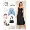Vlazom Women’s Satin Nightgowns Sexy Lingerie Long Nightgowns Satin Silk Negligee V Neck Lace Chemise Sleepwear S-XXL(Black)