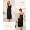 Vlazom Women’s Satin Nightgowns Sexy Lingerie Long Nightgowns Satin Silk Negligee V Neck Lace Chemise Sleepwear S-XXL(Black)