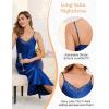 Vlazom Women’s Satin Nightgowns Sexy Lingerie Long Nightgowns Satin Silk Negligee V Neck Lace Chemise Sleepwear S-XXL(Dark Blue)