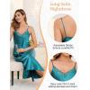 Vlazom Women’s Satin Nightgowns Sexy Lingerie Long Nightgowns Satin Silk Negligee V Neck Lace Chemise Sleepwear S-XXL(Grey Green)