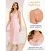 Vlazom Women’s Satin Nightgowns Sexy Lingerie Long Nightgowns Satin Silk Negligee V Neck Lace Chemise Sleepwear S-XXL(Pink)