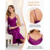 Vlazom Women’s Satin Nightgowns Sexy Lingerie Long Nightgowns Satin Silk Negligee V Neck Lace Chemise Sleepwear S-XXL(Purple)