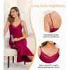 Vlazom Women’s Satin Nightgowns Sexy Lingerie Long Nightgowns Satin Silk Negligee V Neck Lace Chemise Sleepwear S-XXL(Purple-red)