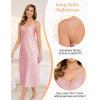 Vlazom Women’s Satin Nightgowns Sexy Lingerie Long Nightgowns Satin Silk Negligee V Neck Lace Chemise Sleepwear S-XXL(Rose Pink)