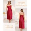 Vlazom Women’s Satin Nightgowns Sexy Lingerie Long Nightgowns Satin Silk Negligee V Neck Lace Chemise Sleepwear S-XXL(Wine Red)