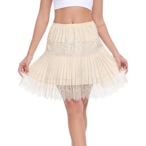 Vlazom Womens Half Slip Pleated Ruffle Lace Slip Skirt Layered Flowy Short Skirt Shirt Dress Extender S-XXL(Nude)