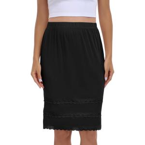Vlazom Women’s Half Slips for Under Dress Anti Static Half Slip Under Skirt Short Slip With Lace Trim Knee Length Size S-XXL(Black)