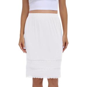 Vlazom Women’s Half Slips for Under Dress Anti Static Half Slip Under Skirt Short Slip With Lace Trim Knee Length Size S-XXL(White)