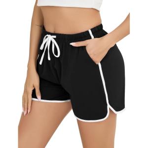 Vlazom Womens Sleep Shorts Cotton Pajamas Yoga Gym Running Active Shorts Drawstring Waist with Pocket S-XXL(Black)