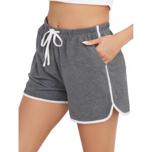 Vlazom Womens Sleep Shorts Cotton Pajamas Yoga Gym Running Active Shorts Drawstring Waist with Pocket S-XXL(Dark Grey)