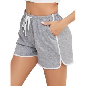 Vlazom Womens Sleep Shorts Cotton Pajamas Yoga Gym Running Active Shorts Drawstring Waist with Pocket S-XXL(Grey)