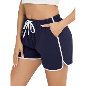 Vlazom Womens Sleep Shorts Cotton Pajamas Yoga Gym Running Active Shorts Drawstring Waist with Pocket S-XXL(Navy)
