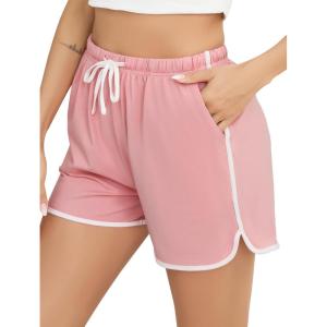 Vlazom Womens Sleep Shorts Cotton Pajamas Yoga Gym Running Active Shorts Drawstring Waist with Pocket S-XXL(Pink)