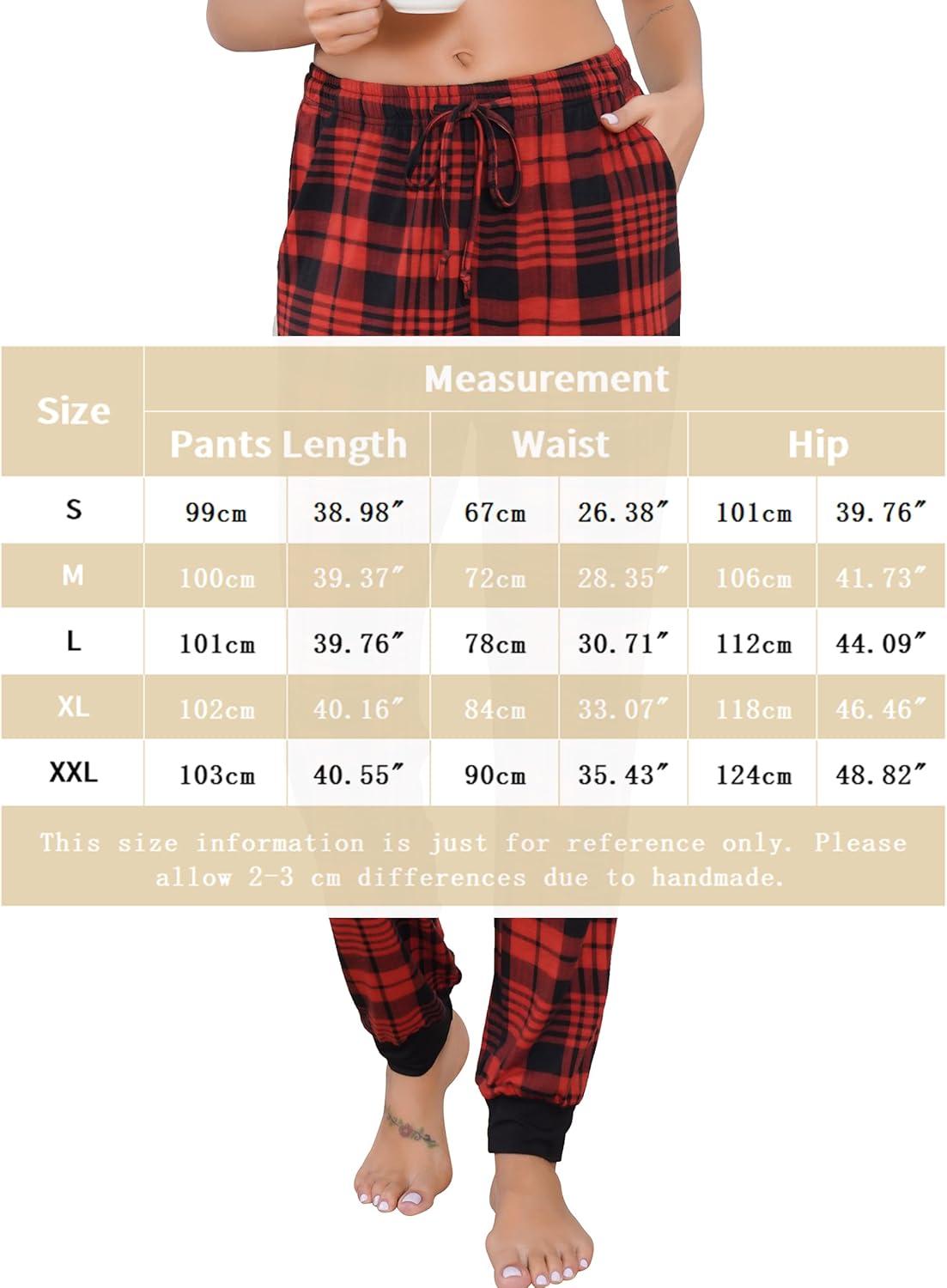 imageVlazom Womens Plaid Pajama Pants Comfy Lounge Sleep Pj Bottoms Jogger Pants with Pockets Drawstring Black Red Size Large