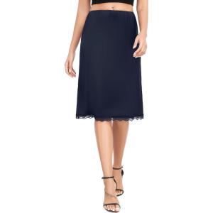 Vlazom Women’s Long Half Slip-Satin Lace Underskirt with Lace Trim,Half Slip for Under Dresses & Skirts S-3XL(Navy)