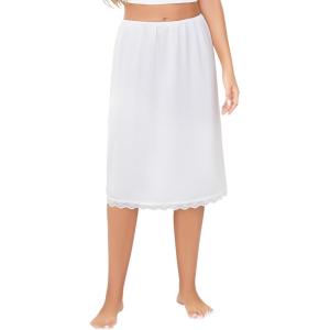 Vlazom Women’s Long Half Slip-Satin Lace Underskirt with Lace Trim,Half Slip for Under Dresses & Skirts S-3XL(White)