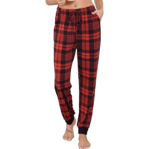 Vlazom Women’s Plaid Pajama Pants Comfy Lounge Sleep Pj Bottoms Jogger Pants with Pockets Drawstring Black Red Size Large