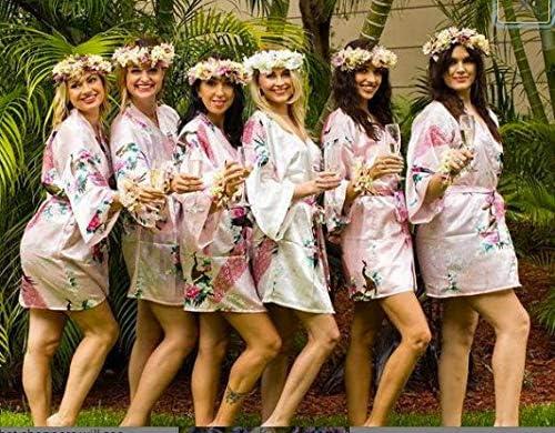imageVlazom Womens Kimono Robes Dressing Gown Satin Bathrobe Nightdress Short Style Bridal RobeYpink Floral