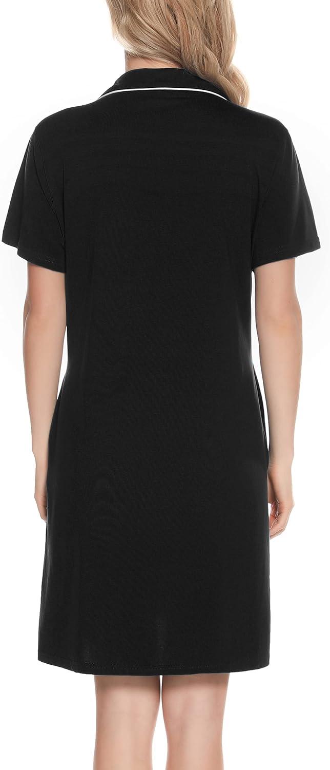 imageVlazom Womens Nightgowns Short Sleeve Sleep Shirts Nightshirt V Neck Button Down Pajama Sleepwear SXXLYblack