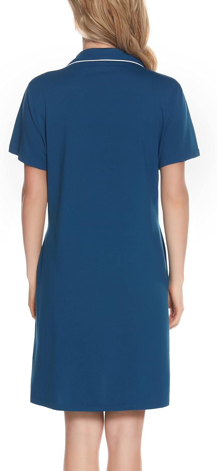imageVlazom Womens Nightgowns Short Sleeve Sleep Shirts Nightshirt V Neck Button Down Pajama Sleepwear SXXLYcobalt Blue