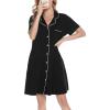 Vlazom Women’s Nightgowns Short Sleeve Sleep Shirts Nightshirt V Neck Button Down Pajama Sleepwear S-XXL(Y-black)