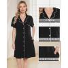 Vlazom Women’s Nightgowns Short Sleeve Sleep Shirts Nightshirt V Neck Button Down Pajama Sleepwear S-XXL(Y-black)