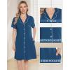 Vlazom Women’s Nightgowns Short Sleeve Sleep Shirts Nightshirt V Neck Button Down Pajama Sleepwear S-XXL(Y-cobalt Blue)
