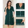 Vlazom Women’s Nightgowns Short Sleeve Sleep Shirts Nightshirt V Neck Button Down Pajama Sleepwear S-XXL(Y-dark Green)