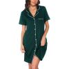 Vlazom Women’s Nightgowns Short Sleeve Sleep Shirts Nightshirt V Neck Button Down Pajama Sleepwear S-XXL(Y-dark Green)