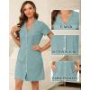 Vlazom Women’s Nightgowns Short Sleeve Sleep Shirts Nightshirt V Neck Button Down Pajama Sleepwear S-XXL(Y-light Green)