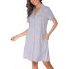 Vlazom Women’s Nightgowns Short Sleeve Sleep Shirts Nightshirt V Neck Button Down Pajama Sleepwear S-XXL(Y-light Grey)