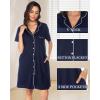 Vlazom Women’s Nightgowns Short Sleeve Sleep Shirts Nightshirt V Neck Button Down Pajama Sleepwear S-XXL(Y-navy Blue)