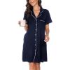 Vlazom Women’s Nightgowns Short Sleeve Sleep Shirts Nightshirt V Neck Button Down Pajama Sleepwear S-XXL(Y-navy Blue)