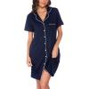 Vlazom Women’s Nightgowns Short Sleeve Sleep Shirts Nightshirt V Neck Button Down Pajama Sleepwear S-XXL(Y-navy Blue)