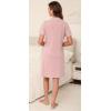 Vlazom Women’s Nightgowns Short Sleeve Sleep Shirts Nightshirt V Neck Button Down Pajama Sleepwear S-XXL(Y-pink)