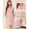 Vlazom Women’s Nightgowns Short Sleeve Sleep Shirts Nightshirt V Neck Button Down Pajama Sleepwear S-XXL(Y-pink)