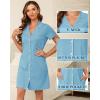 Vlazom Women’s Nightgowns Short Sleeve Sleep Shirts Nightshirt V Neck Button Down Pajama Sleepwear S-XXL(Y-sky Blue)