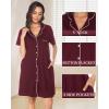 Vlazom Women’s Nightgowns Short Sleeve Sleep Shirts Nightshirt V Neck Button Down Pajama Sleepwear S-XXL(Y-wine Red)