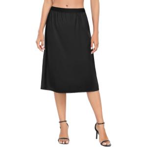 Vlazom Women’s Satin Half Slip Lace Slip Skirt Long Half for Under Dress Skirt Extender S-XXL(Black)
