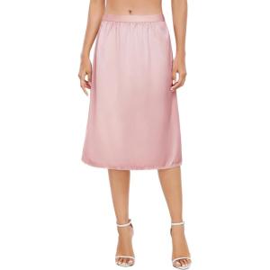 Vlazom Women’s Satin Half Slip Lace Slip Skirt Long Half for Under Dress Skirt Extender S-XXL(Light Pink)