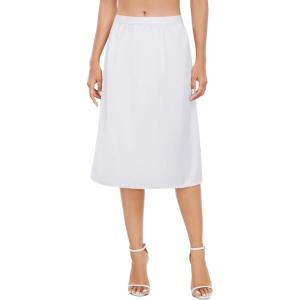 Vlazom Women’s Satin Half Slip Lace Slip Skirt Long Half for Under Dress Skirt Extender S-XXL(White)